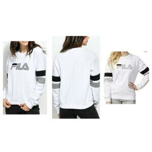 Fila Sweatshirt Top Shirt White Natalie Pullover Crewneck WOMEN'S Extra Large